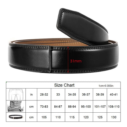 VATLTY 31mm Leather Belts for Men Alloy Automatic Buckle Without Holes Men Brown Belt Natural Cowhide Suit Belt Male