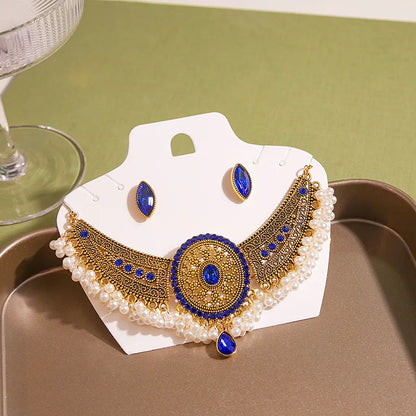 Luxury Elegant Crystal Wedding Jewelry Set Women Vintage Water Drop Earring Necklace Set Indian Gold Color Bijoux Bride Gift