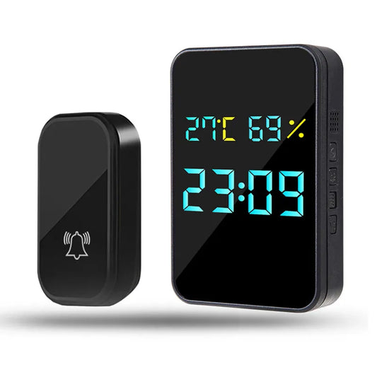 Self Powered Wireless DoorBell Door Bell DisplayTemperature Humidity Time No Battery EU US Plug Smart Home