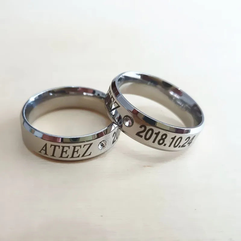 Kpop ATEEZ Hongjoong Seonghwa Mingi Crystal Rings For Women Men Jewelry Stainless Steel Anillos Mujer
