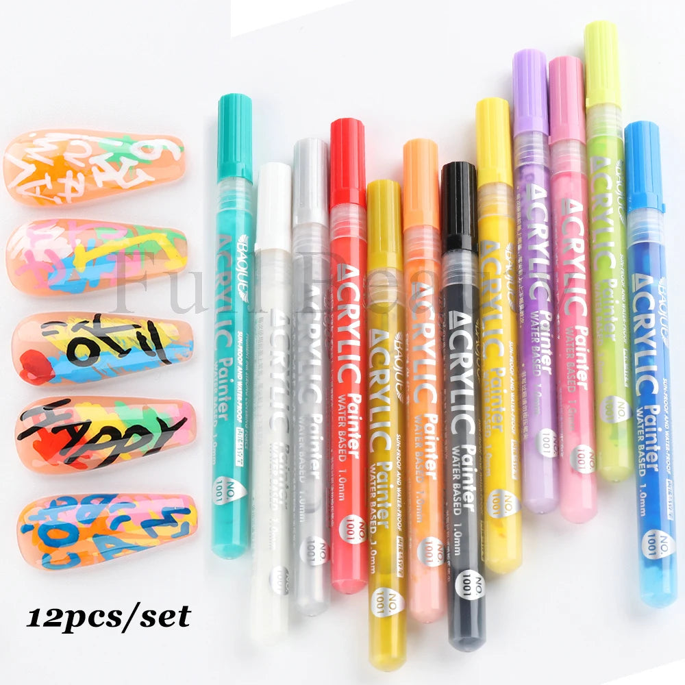 12pcs Nail Art Drawing Graffiti Pen 3D Colorful Acrylic Abstract Lines Waterproof Paint UV Gel Polish Design Manicure Tool NLCXM