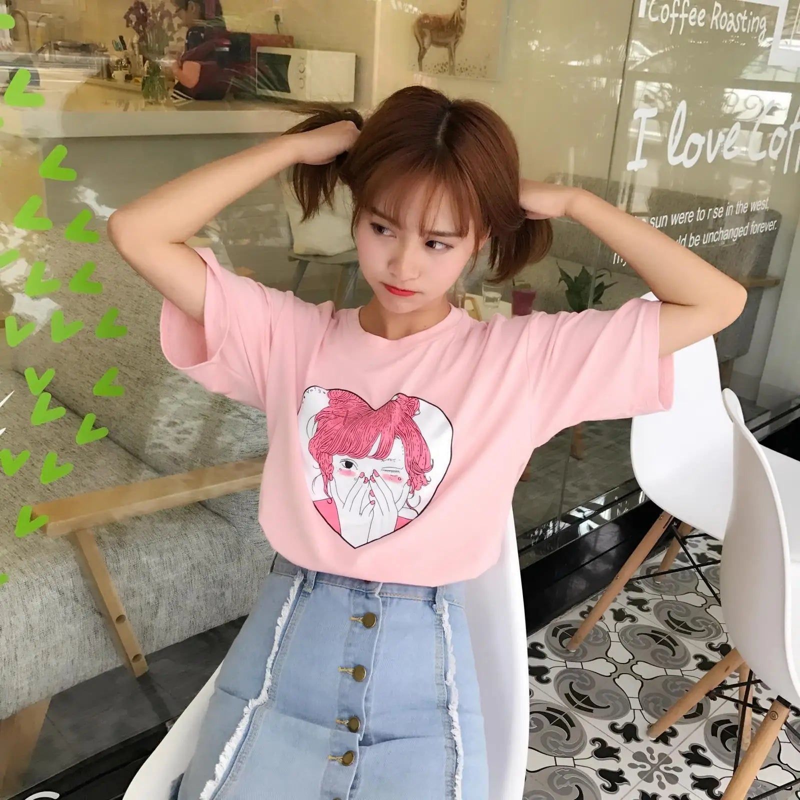 2023 Summer New Fashion Cute Character Printed All Match Cotton Short Sleeve Female T-shirts