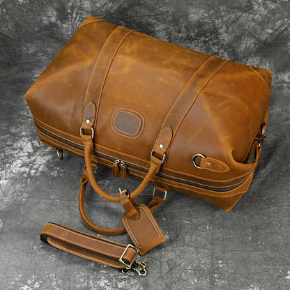 Luufan Crazy Horse Genuine Leather Men Travel Bag Real Leather Travel Duffel Vintage Big Weekend Bag Male Luuage Handbag Duffle
