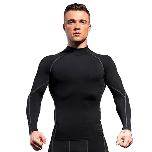 New Fashion Men Autumn Turtle Neck Long Sleeve Sports Gym T-shirt Thermal Underwear To Comfortable to wear Suitable for Running