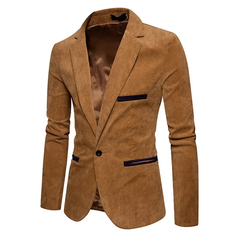 New Fashion Casual Men Blazer Corduroy Patchwork Mens Business One Button Slim Fit Masculino Male Suits Jacket Blazers M-XXXL