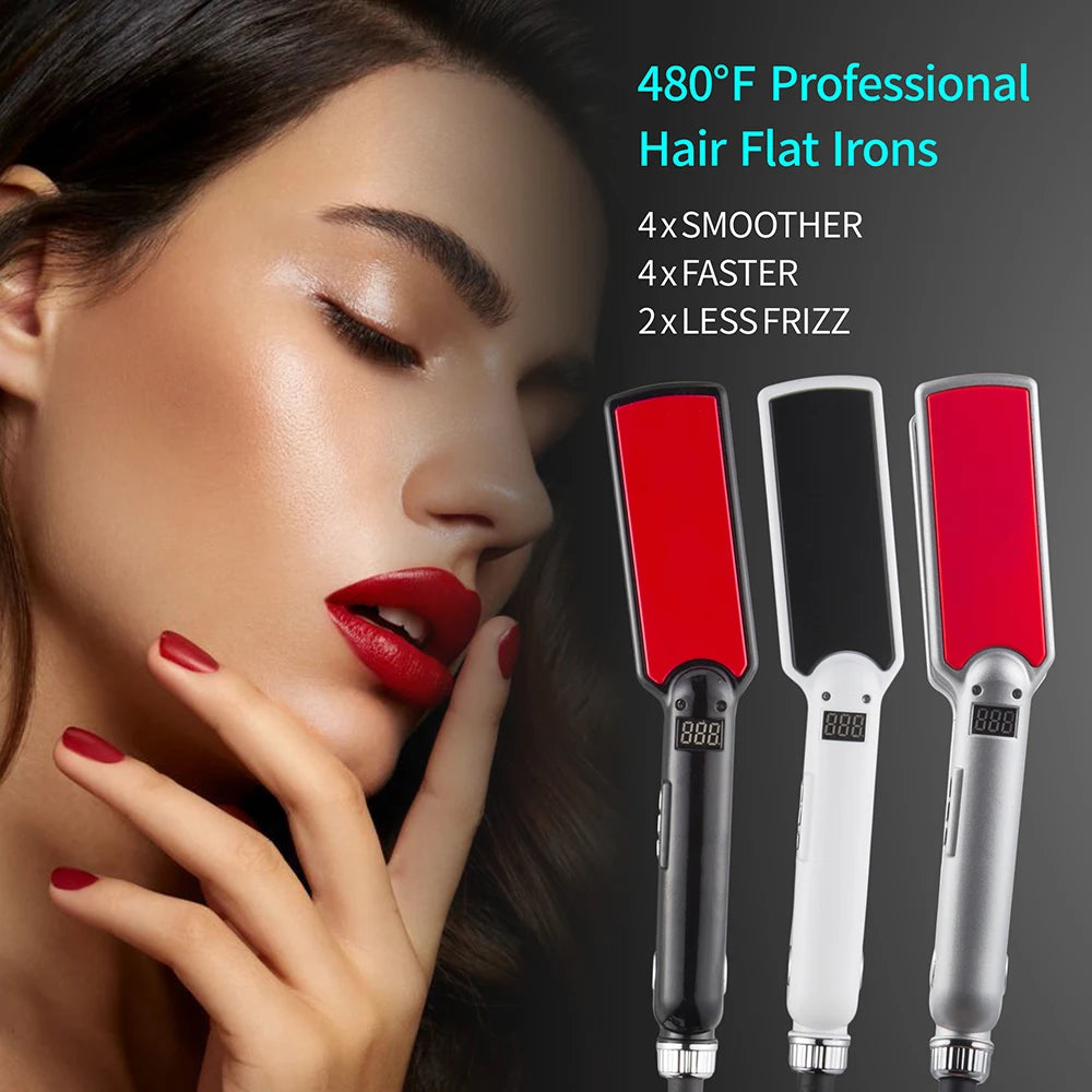 MCH Titanium Flat Iron 480F High Temperature 2 IN 1 Hair Straightener Curler Professional Wide Plates Keratin Treament Irons