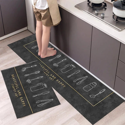 New Kitchen Floor Mat Tableware Pattern Entrance Doormat Bathroom Door Floormat Parlor Anti-slip Antifouling Long Rug