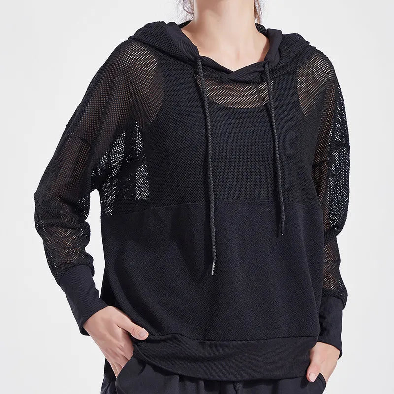 Mesh top hoodie workout