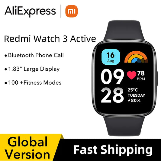 New Global Version Xiaomi Redmi Watch 3 Active 1.83" Display Bluetooth Phone Call 5ATM Waterproof Supports 100+ fitness modes