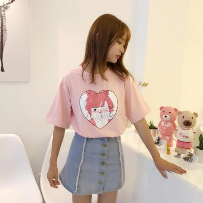 2023 Summer New Fashion Cute Character Printed All Match Cotton Short Sleeve Female T-shirts