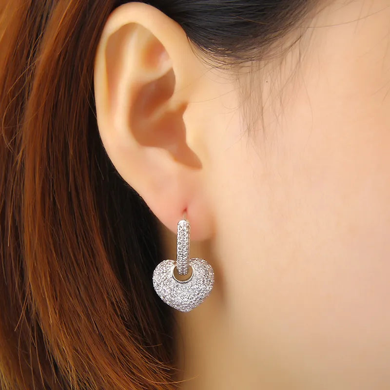 Luxury New Arrival Heart Hoop Earrings with Cubic Zirconia Earings For Women Statement Earring Oorbellen AE358