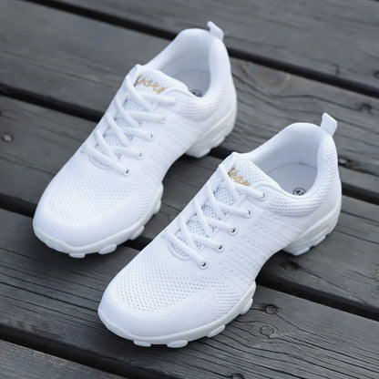Dance Shoes Man Ladies Modern Soft Outsole Jazz Sneakers Leather Mesh Breathable Lightweight Female Dancing Fitness Shoes Sport