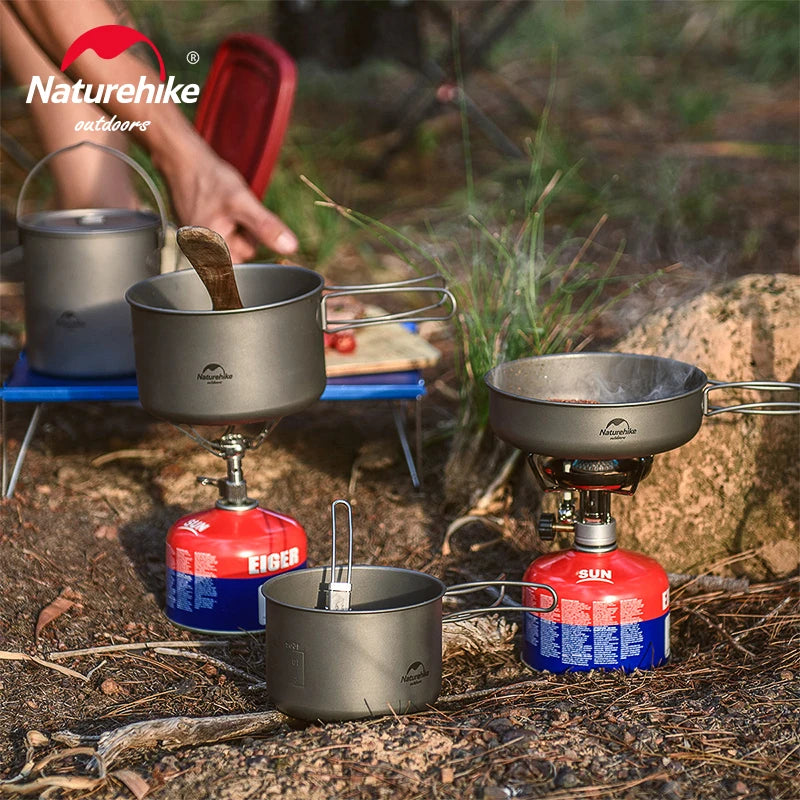 Naturehike Titanium Tableware Foldable Pot Frying Pan Titanium Cup Outdoor Picnic Utensils Tableware Hiking Camping Cookware