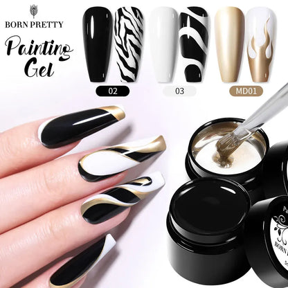 BORN PRETTY 5ml 2 In 1 Painting Gel Nail Art Black White Color Professional Nail Paint Color Gel Polish For Nail Art UV Gel