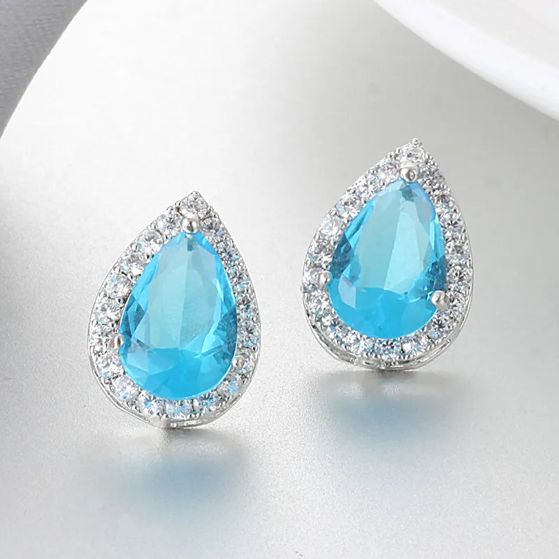Fashion Sliver Color Pear Cubic Zirconia Stud Earrings For Women Crystal Earings For Party Water Drop Studs Ear For Girl
