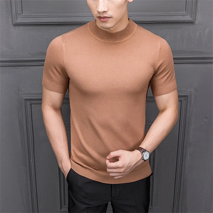 MRMT 2023 Brand New Men's Sweater Pure Color Semi-high Collar Men Sweater Knitting for Male Half-sleeved Man Sweaters Tops