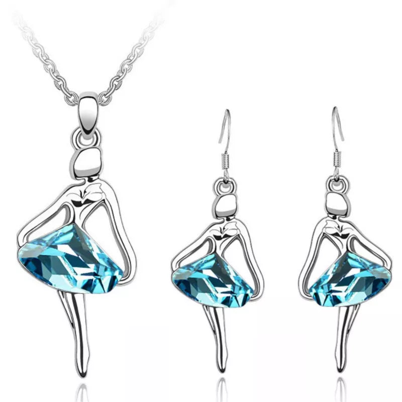 Bal set dancing angle girl Crystal Pendant fashion Jewelry set Necklace Earrings dropshipping bridal lover girl quality birthday