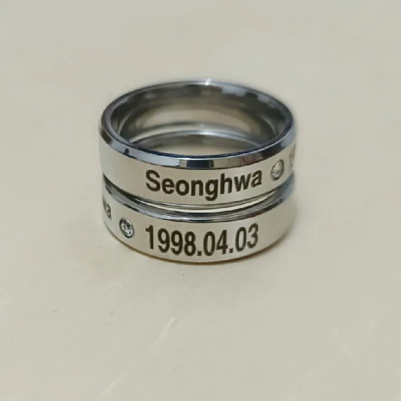 Kpop ATEEZ Hongjoong Seonghwa Mingi Crystal Rings For Women Men Jewelry Stainless Steel Anillos Mujer