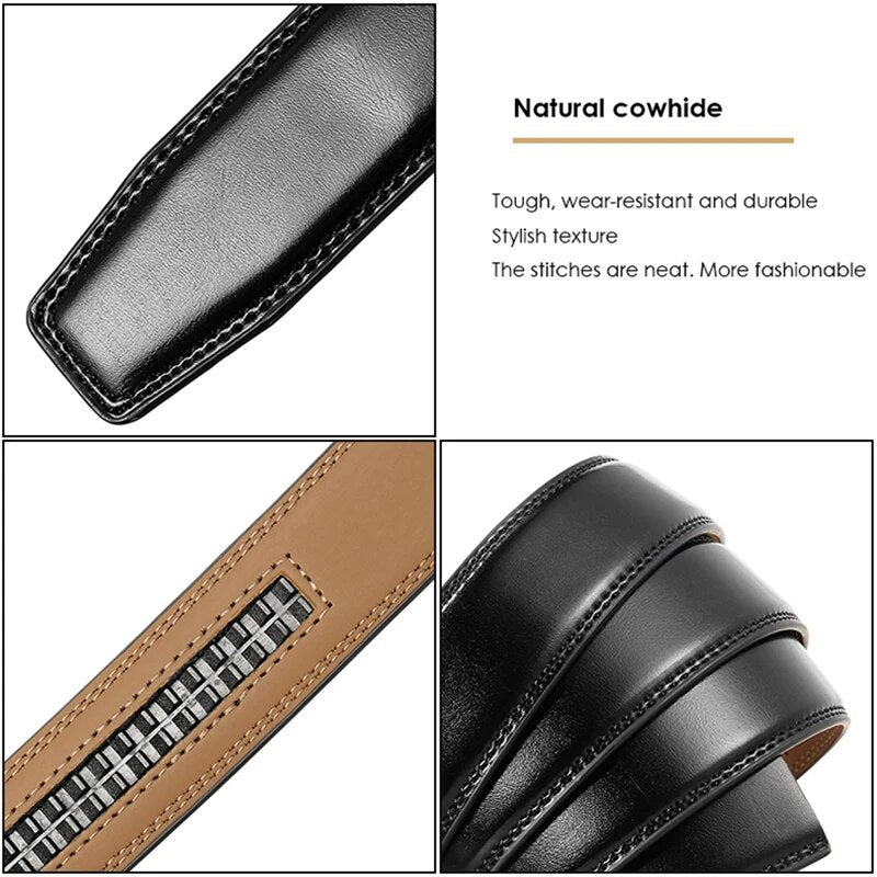 VATLTY 31mm Leather Belts for Men Alloy Automatic Buckle Without Holes Men Brown Belt Natural Cowhide Suit Belt Male