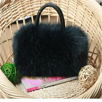Lady Girl Pretty Cute Faux Rabbit Fur Handbag Shoulder Messenger Bag Tote Fashion Women Long Fur Grass Handbag Bolsa Feminina