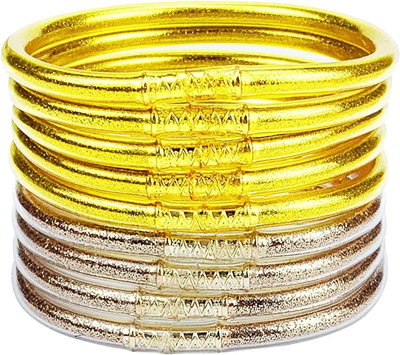 9pcs Glitter Jelly Bracelet Set Women's All Weather Tibetan Buddhist Temple lucky Charm Bangle Gift for Girls Mother's Day Party