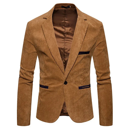 New Fashion Casual Men Blazer Corduroy Patchwork Mens Business One Button Slim Fit Masculino Male Suits Jacket Blazers M-XXXL