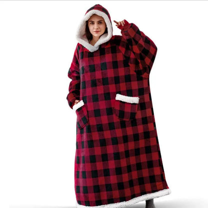 Super Long Warm Flannel Blanket with Sleeves Winter Oversized Lovers Hoodies Women Men Pullover Fleece TV Blanket Christmas Gift