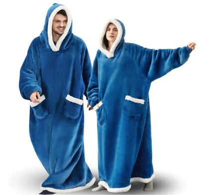 Super Long Warm Flannel Blanket with Sleeves Winter Oversized Lovers Hoodies Women Men Pullover Fleece TV Blanket Christmas Gift