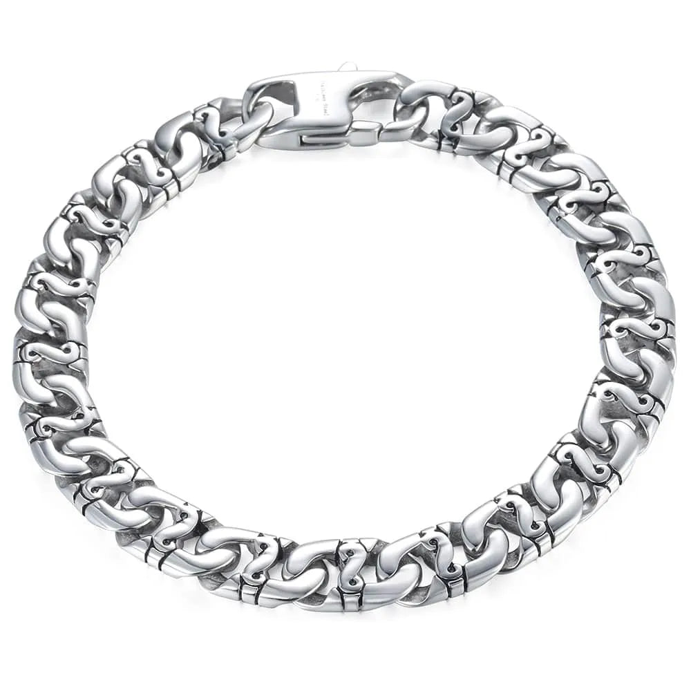 9.5mm Men's Biker Bracelet Silver Color 316L Stainless Steel Marina Link Chain Bracelets for Women Wholesale Jewelry HB19