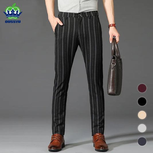 5 Colors Formal Dress Pants Men Fashion Office Trousers Man Stretch Striped Wedding Business Cotton Black Pant for Male 30-38