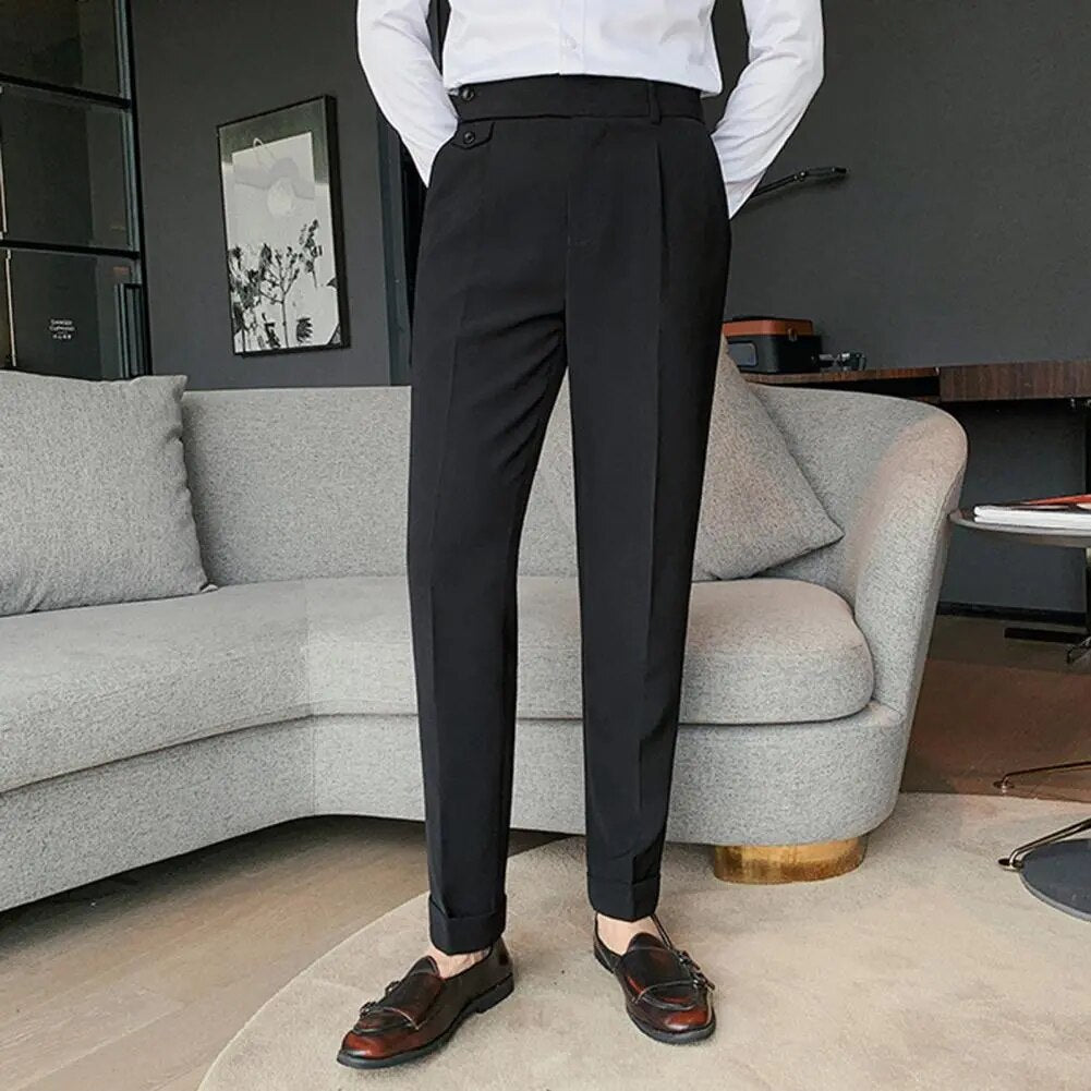 Trendy Business Pants Formal Dress Trousers Solid Color Slim-fitting Buttons Suit Trousers  Dressing