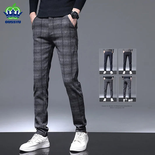 2023 New Plaid Pants Men Business Slim Fit Cotton Party High Quality Brand Clothing Casual Formal Long Trousers Male 28-38