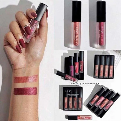 Huda Beauty 3g 4pcs Matte Lip Gloss Kit Waterproof Lip Glaze Tint Non-stick Non-Fading Lipstick Lip Makeup Cosmetic Lip Care