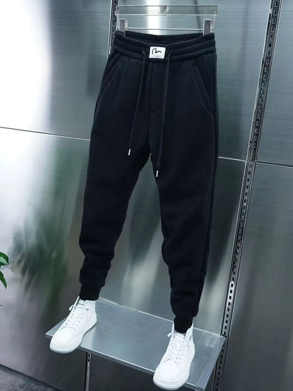 Men's Sweatpants Solid Loose Fit Mens Sweatpant Winter Warm Fleece Joggers Pants Unisex Elastic Waist Track Pants Male Trousers