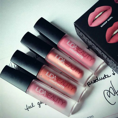Huda Beauty 3g 4pcs Matte Lip Gloss Kit Waterproof Lip Glaze Tint Non-stick Non-Fading Lipstick Lip Makeup Cosmetic Lip Care
