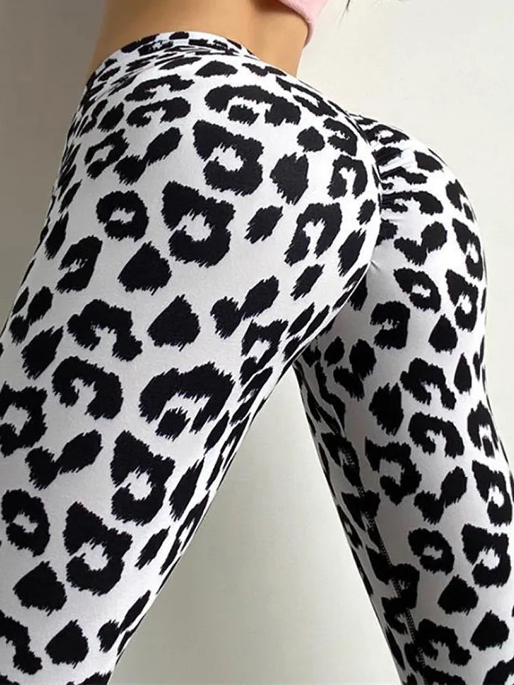 New Gym Wear Sports Black White Leopard Printed Leggings Women Soft Workout Fitness Leggins Outfits Yoga Pants High Waist Tight