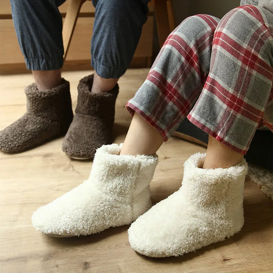 Warm Faux Fur Slippers Women Men Winter Shoes Indoor Home Soft Plush Footwear Solid Color Girls Boys House Floor Fluffy Boots