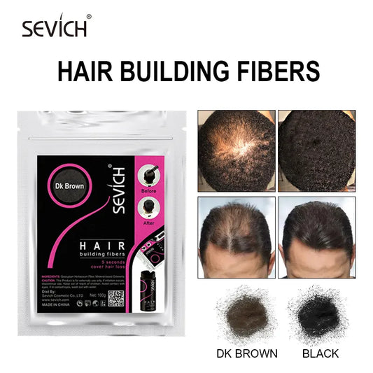 Sevich Beauty Salon Instant Thickening Hair Fiber Powder 100g Thickening Hair Building Fibers Wig Extensions Refill Black Colors