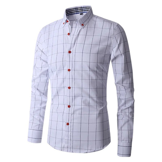 Men's Plaid Long Sleeve Dress Shirt Button Down Collar Male Business Formal Checkered Shirts Smart Casual Social Shirts