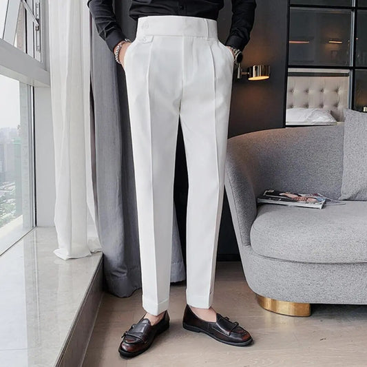 Trendy Business Pants Formal Dress Trousers Solid Color Slim-fitting Buttons Suit Trousers  Dressing