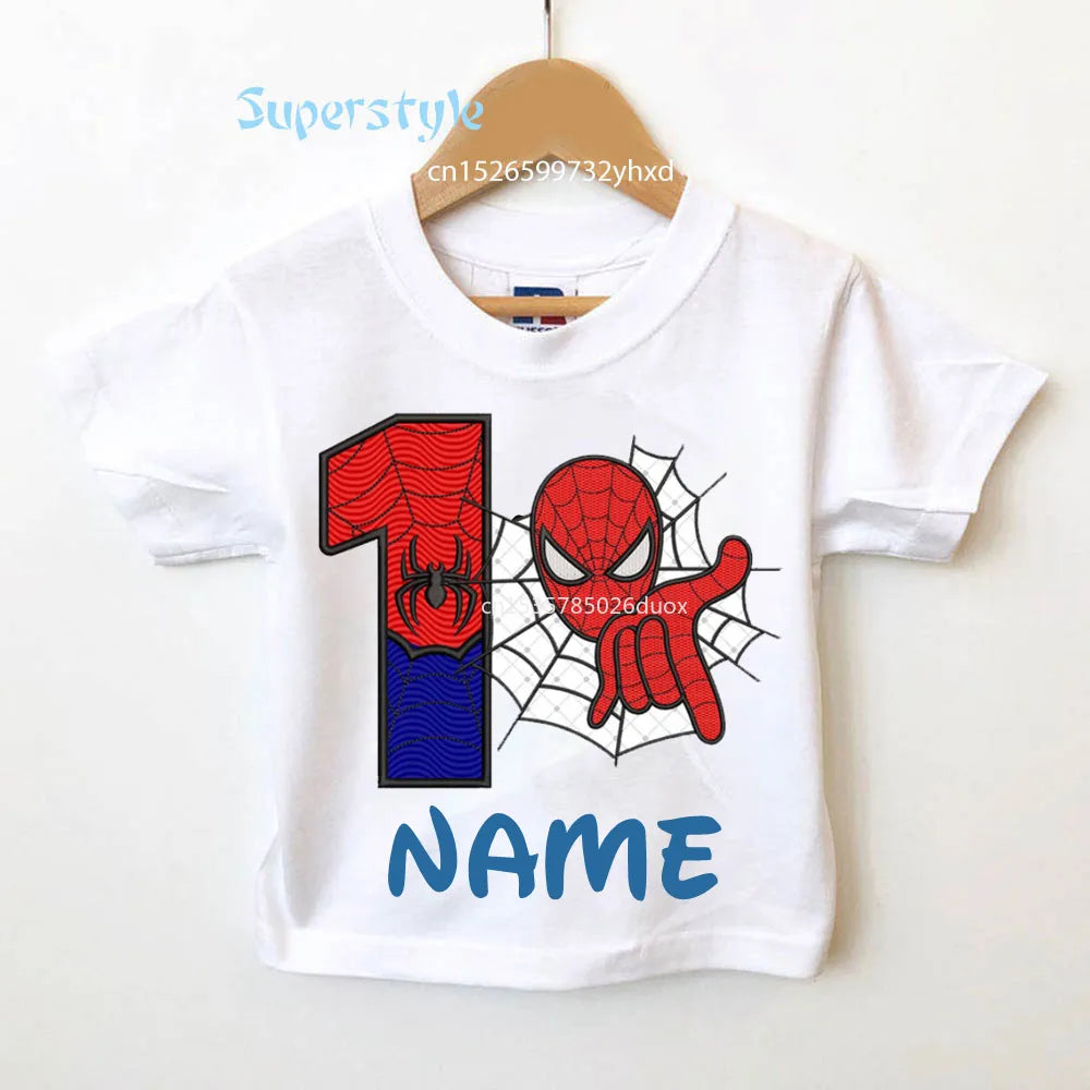2 3 4 5 6 7 8 9 Year Boys Birthday Marvel Spiderman Shirts Personalize Name Birthday Boy T-shirt Super Hero Birthday Party Wear