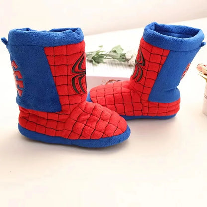 Disney Winter Slippers Baby Boys Girls Cartoon Spiderman Children Cotton Kids Long Boots Infant Indoor Home Warm Anti-slip Shoes
