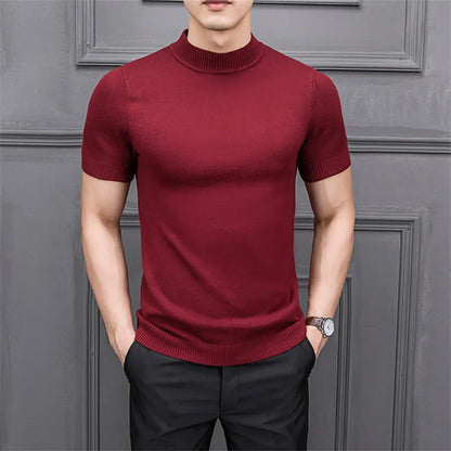 MRMT 2023 Brand New Men's Sweater Pure Color Semi-high Collar Men Sweater Knitting for Male Half-sleeved Man Sweaters Tops