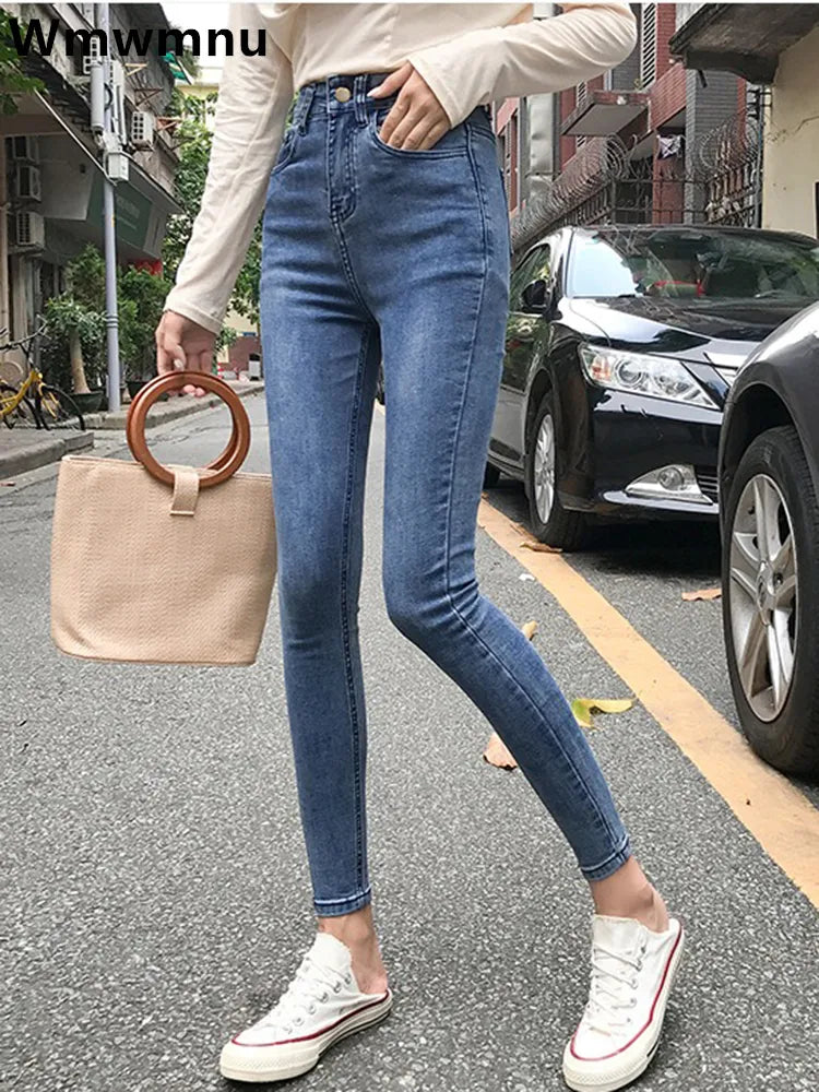 Big Size 25-34 Women Jeans Vintage High Waist Skinny Denim Pants Korean Streetwear Slim Vaqueros Stretch Pantalones Legging Pant