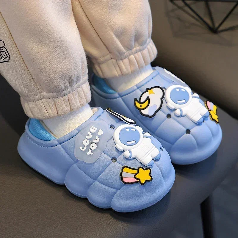 New Winter Child Cotton Slippers Boys Girls Non-slip Warm Cartoon Shoes Kids Home Wrap Root Heel Slipper Baby Outdoor Plush Shoe