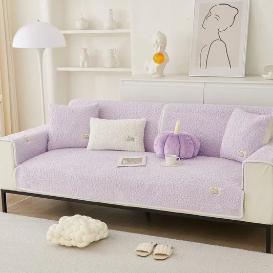 Thicken Sofa Cushion Imitation Lamb Fleece Soft Sofa Cover Warm Non-Slip Universal Couch Slipcovers for Living Room Sofas Decor