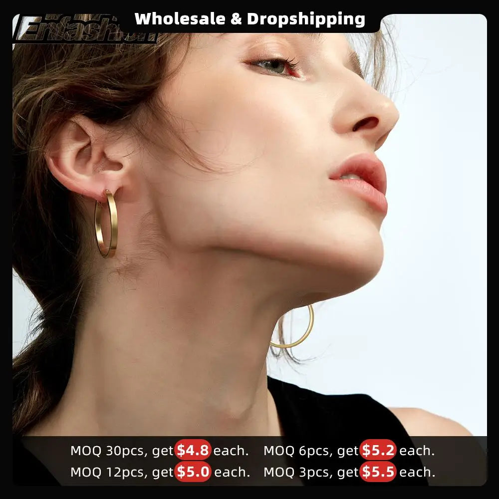 Enfashion Vintage Circle Large Hoop Earrings Matte Gold color Earings Stainless Steel Big Hoops Earrings For Women Jewelry