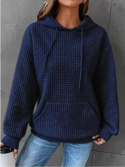 Women's Solid Color Sweatshirt Autumn/Winter Hooded Sweatshirt Waffle Round Neck Long Sleeve Sweatshirt