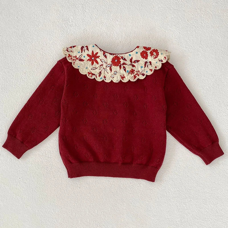 Autumn Newborn Sweaters Kids Knit Wear Kids Knitting Pullovers Tops Large Floral Collar Baby Girl Sweaters Kids Sweaters Cotton