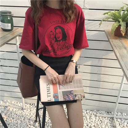 2023 Summer New Fashion Vintage Character Printed Casual Loose Short Sleeve Female T-shirts